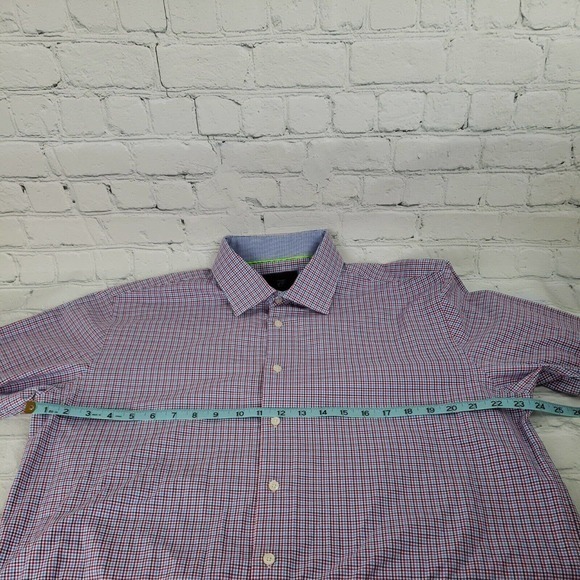 Tattersall London Shirt Men's 17 34/35‎ Red & Blue Plaid Check Button Up Dress - Picture 12 of 13